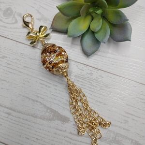 New Elegant Gold Beaded Tassel Keychain